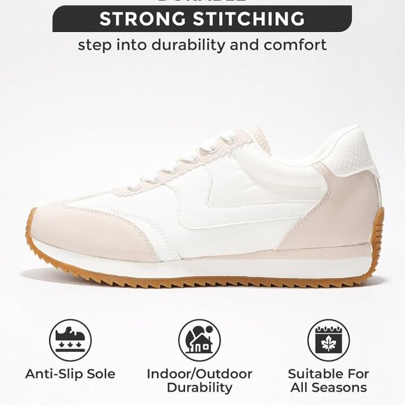 Women Sneakers Vegan Leather Low-Top Memory Foam Non-Slip Casual Shoes - Picture 3 of 6